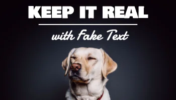 Cane labrador con la scritta Keep it real with fake text per illustrare il testo segnaposto
