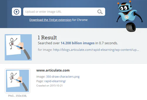 Risultato di una ricerca inversa su TinEye per trovare la fonte originale di un’immagine usata nell’e-learning