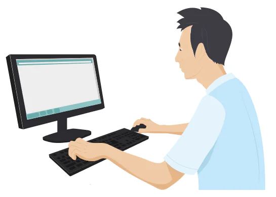 Illustrazione vettoriale di un uomo che lavora al computer, esempio di SVG modificabile in PowerPoint
