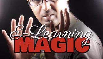 Persona con mani sollevate e scritta e-learning magic che richiama l’uso creativo delle scorciatoie nei corsi digitali